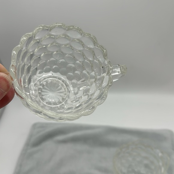 Anchor Hocking Vintage Bubble Pattern Clear Glass-Sugar Bowl & Creamer - Picture 9 of 10